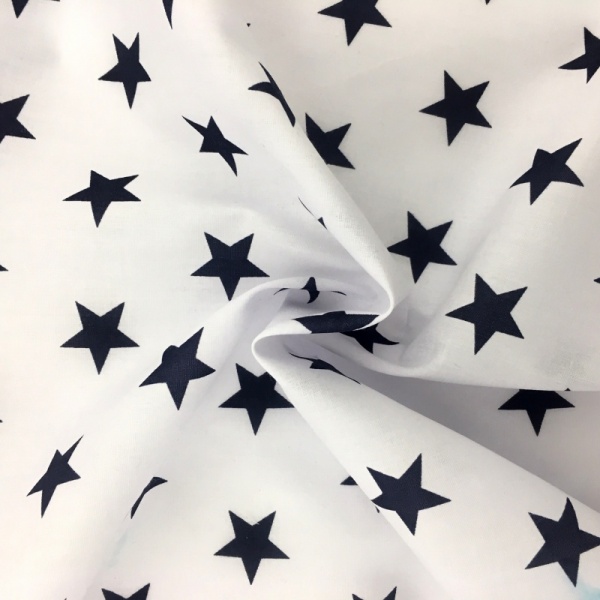 Polycotton Stars - Navy on White